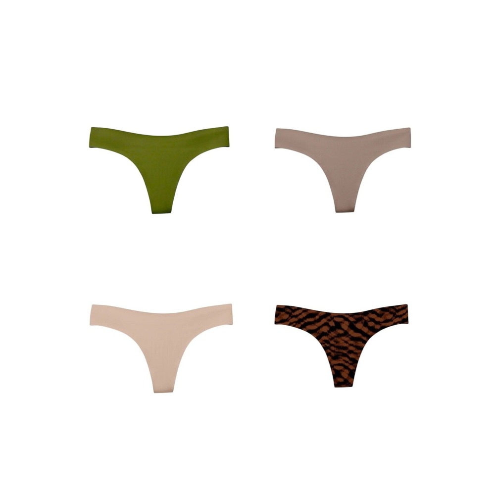 NWT EBY Women's XL Thong 4 Pack Olive Fallen Rock Nude Dune Seamless‎ Underwear